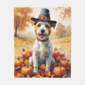 Draad Fox Terrier in herfstbladeren Thanksgiving K Fleece Deken (Voorkant)