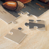 Draad Fox Terrier in herfstbladeren Thanksgiving K Legpuzzel (Zijkant)
