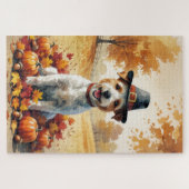 Draad Fox Terrier in herfstbladeren Thanksgiving K Legpuzzel (Horizontaal)