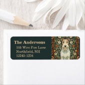 Draad Fox Terrier in William Morris bloemstijl Etiket (Insitu)