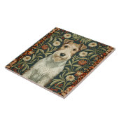 Draad Fox Terrier in William Morris bloemstijl Tegeltje (Zijkant)