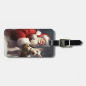 Draad Fox Terrier Kerstman Festive Kerstmis Bagagelabel (Voorkant horizontaal)