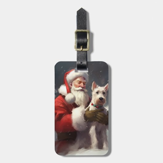 Draad Fox Terrier Kerstman Festive Kerstmis Bagagelabel (Voorkant verticaal)