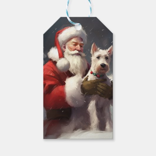 Draad Fox Terrier Kerstman Festive Kerstmis Cadeaulabel (Voorkant)