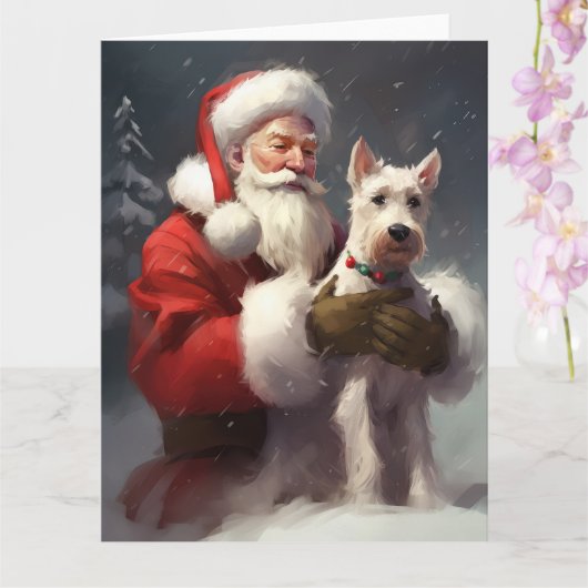 Draad Fox Terrier Kerstman Festive Kerstmis Kaart (Orchidee)
