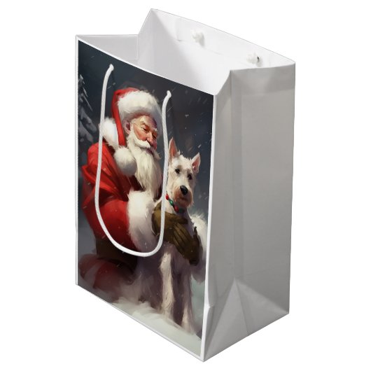 Draad Fox Terrier Kerstman Festive Kerstmis Medium Cadeauzakje (Voorkant Gekanteld)