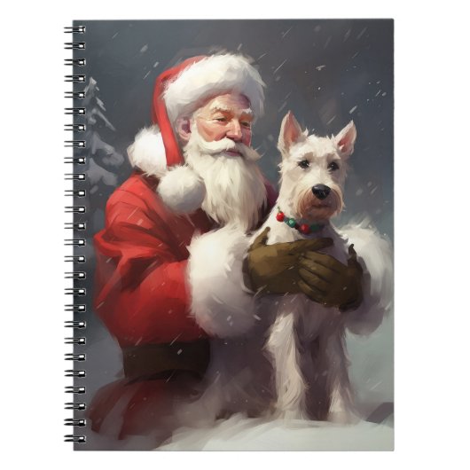 Draad Fox Terrier Kerstman Festive Kerstmis Notitieboek (Voorkant)