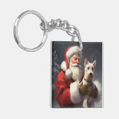 Draad Fox Terrier Kerstman Festive Kerstmis Sleutelhanger (Voorkant Links)