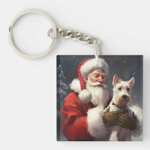 Draad Fox Terrier Kerstman Festive Kerstmis Sleutelhanger