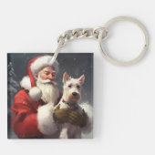 Draad Fox Terrier Kerstman Festive Kerstmis Sleutelhanger (Achterkant)