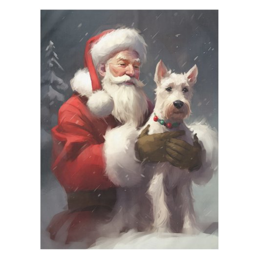 Draad Fox Terrier Kerstman Festive Kerstmis Tafelkleed (Voorkant)