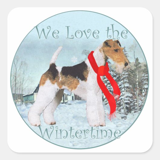 Draad Fox Terrier Kerstmis Vierkante Sticker (Voorkant)