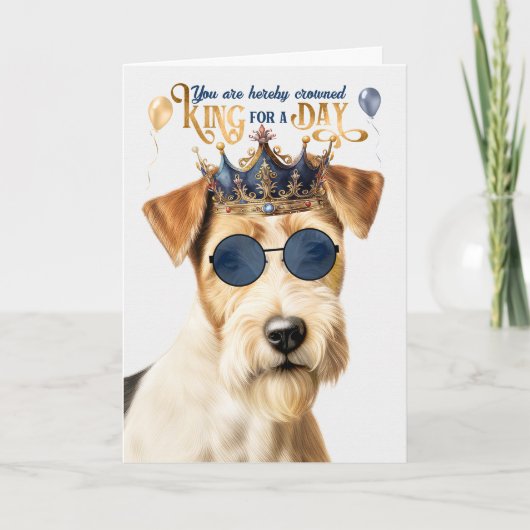 Draad Fox Terrier Koning voor een Dag Grappige Ver Kaart (Voorkant)