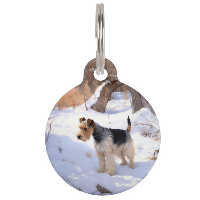 Draad Fox Terrier Laat het Sneeuwen Kerstmis Huisdierpenning (Voorkant)