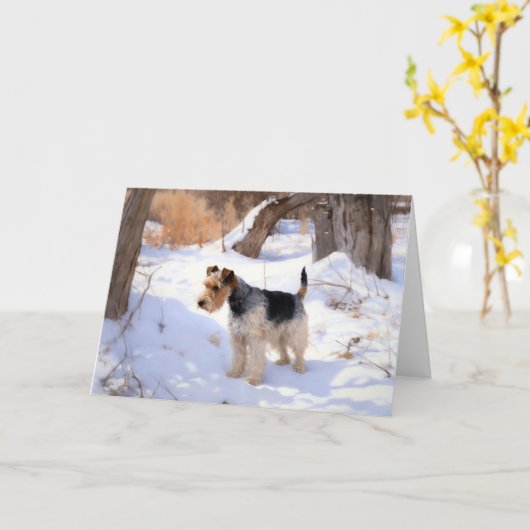 Draad Fox Terrier Laat het Sneeuwen Kerstmis Kaart (Gele Bloem)