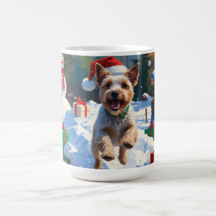 Draad Fox Terrier loopt door de sneeuw met Kerstmu Koffiemok