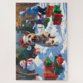 Draad Fox Terrier loopt door de sneeuw met Kerstmu Legpuzzel (Verticaal)