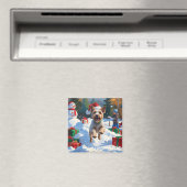 Draad Fox Terrier loopt door sneeuw met Kerstmuts Magneet (Insitu (Vaatwasser))