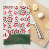 Draad Fox Terrier Patroon Monogram Kerstmis Hond Theedoek (Quarter Fold)