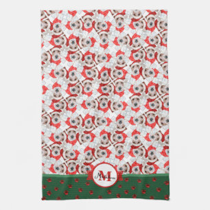Draad Fox Terrier Patroon Monogram Kerstmis Hond Theedoek