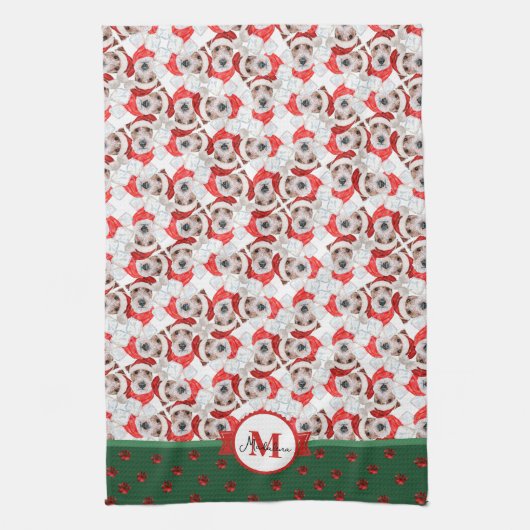 Draad Fox Terrier Patroon Monogram Kerstmis Hond Theedoek (Verticaal)