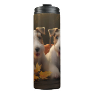 Draad Fox Terrier Pup Autumn Delight Pumpkin Thermosbeker