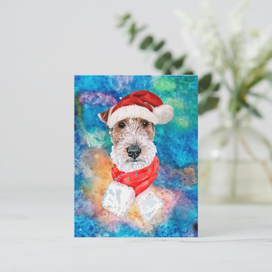 Draad Fox Terrier Ras Hond Kerstmis Feestdagenkaart (Staand voorkant)