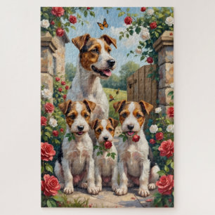 Draad Fox Terrier Rose Cottage Kunst Legpuzzel