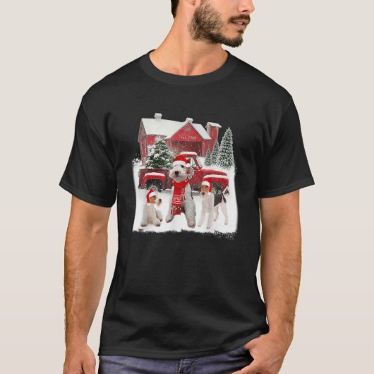 Draad fox terrier Santa Hat Red Truck Tree Boerder T-shirt (Voorkant)