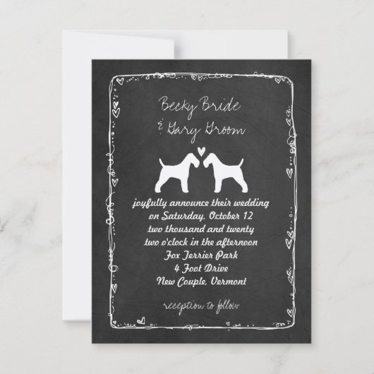 Draad Fox Terrier Silhouetten Trouwdag Kaart (Voorkant)