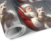 Draad Fox Terrier Sinterklaas Festive Kerstmis Cadeaupapier (Rol Hoek)