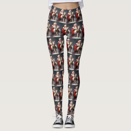 Draad Fox Terrier Sinterklaas Festive Kerstmis Leggings (Voorkant)