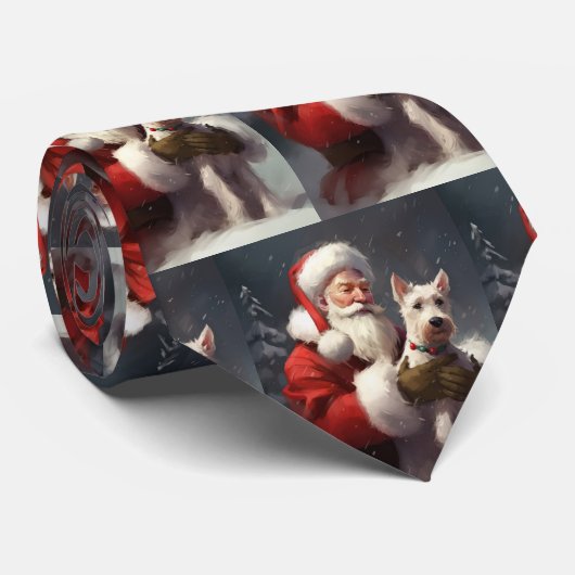 Draad Fox Terrier Sinterklaas Festive Kerstmis Stropdas (Opgerold)