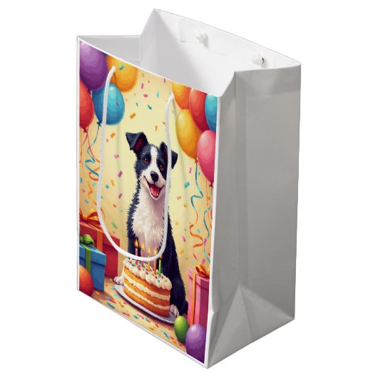 Draad Fox Terrier Verjaardagsfeest Medium Cadeauzakje (Voorkant Gekanteld)
