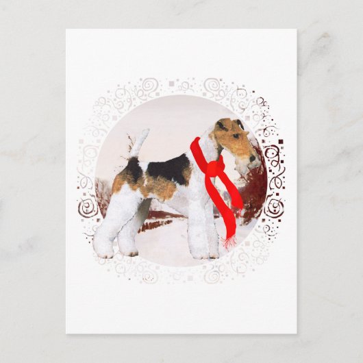 Draad Fox Terrier Winter Briefkaart (Voorkant)