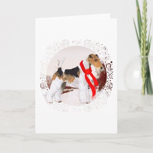 Draad Fox Terrier Winter Feestdagen Kaart (Voorkant)
