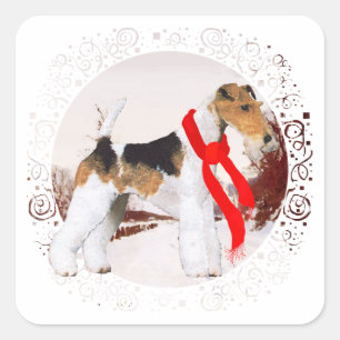 Draad Fox Terrier Winter Vierkante Sticker