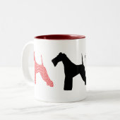 Draad Fox Terriers silhouettes / schaduwen Tweekleurige Koffiemok (Voorkant links)