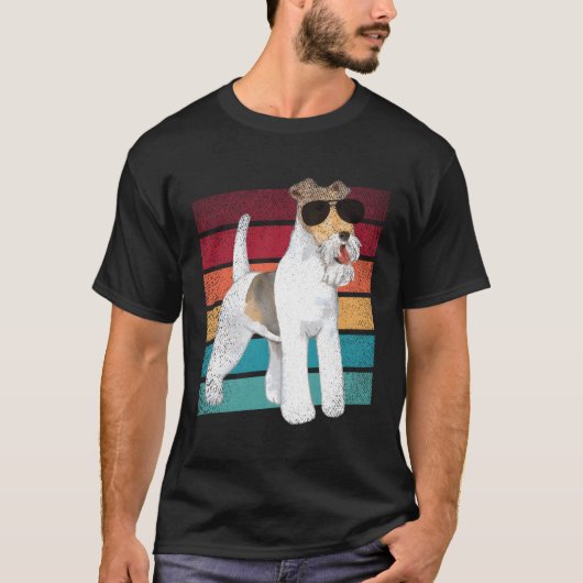 Draad Haar Fox Terrier Hond Grappig Mama Papa Kled T-shirt (Voorkant)