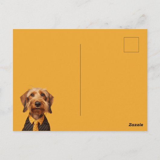 Draad haired dachshung op geel briefkaart (Achterkant)