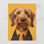 Draad haired dachshung op geel briefkaart (Voorkant)