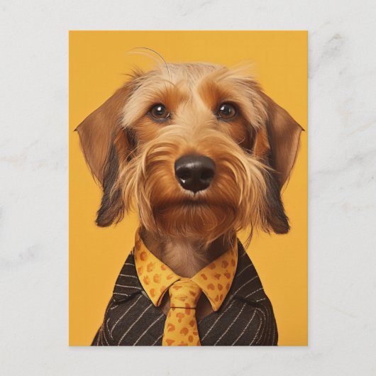 Draad haired dachshung op geel briefkaart (Voorkant)