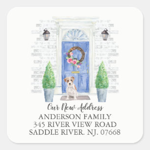 Draad Haired Jack Russell Blauw Deur Adres Label