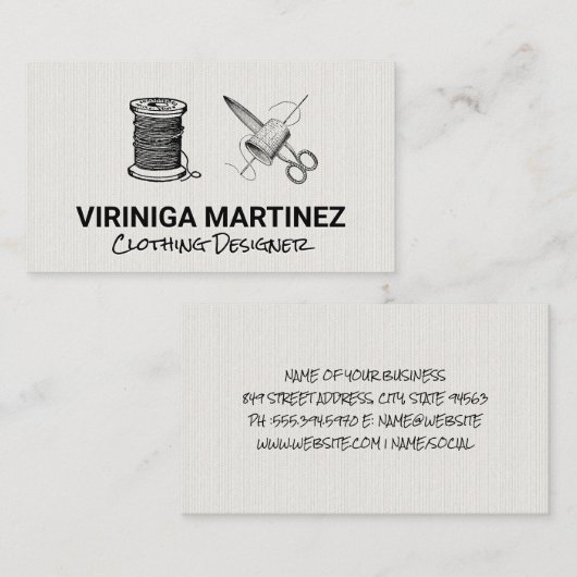 Draad Naald Stof Schaar & Vingerhoed Visitekaartje (Voorkant / Achterkant)