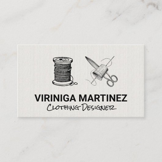 Draad Naald Stof Schaar & Vingerhoed Visitekaartje (Voorkant)