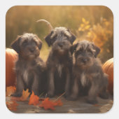 Draadharende Griffon Puppy Herfst Vierkante Sticker (Voorkant)