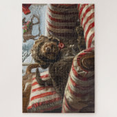 Draadharende Pointing Griffon Hond Kerstmis Festie Legpuzzel (Verticaal)