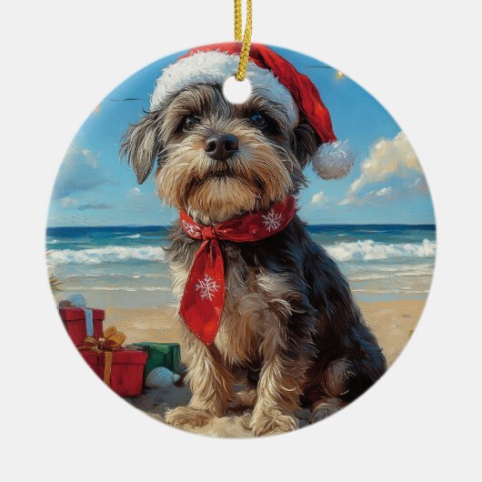 Draadharende Pointing Griffon Hond Kerstmis Strand Keramisch Ornament (Voorkant)