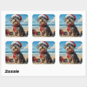 Draadharende Pointing Griffon Hond Kerstmis Strand Vierkante Sticker (Vel)