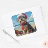 Draadharende Pointing Griffon Hond Kerstmis Strand Vierkante Sticker (Envelop)